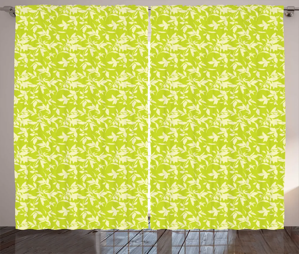 Rideaux Vert et Jaune en Tissu Respirant avec Motifs Feuilles Vibrants