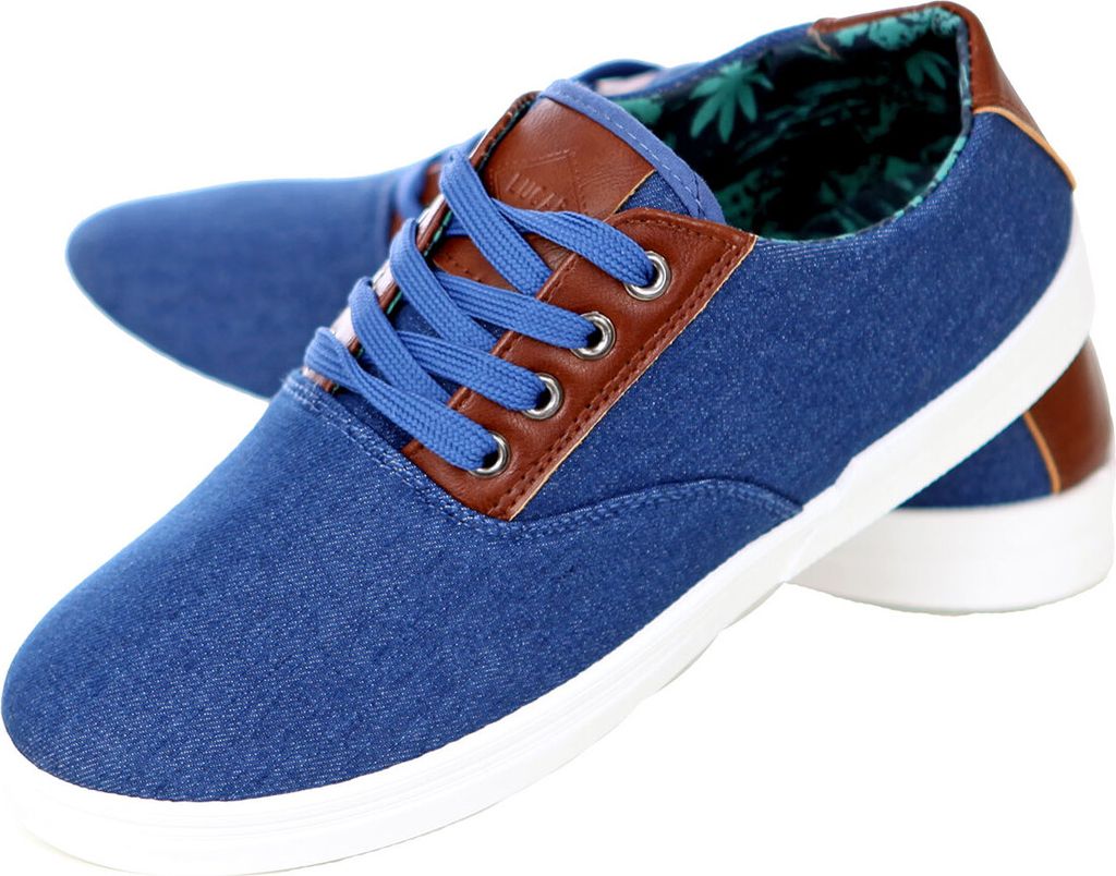 Reslad Sneaker Herren Schuhe Denim Look Patched Low Cut Schnürer RS-88276 Hellblau EUR 41