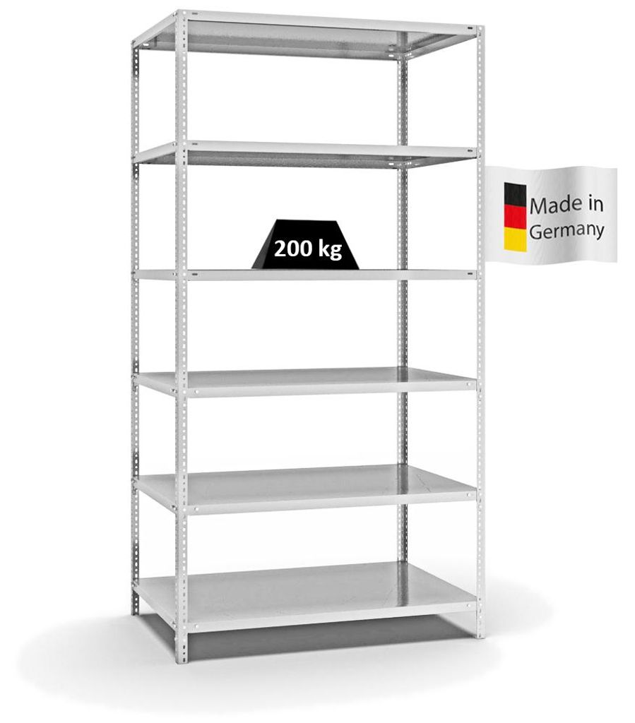 PROREGAL Fachbodenregal Schraubsystem MAGNUS Germany | HxBxT 250x130x80cm | 6 Ebenen | Fachlast 200 kg | Beidseitig nutzbar | Lichtgrau