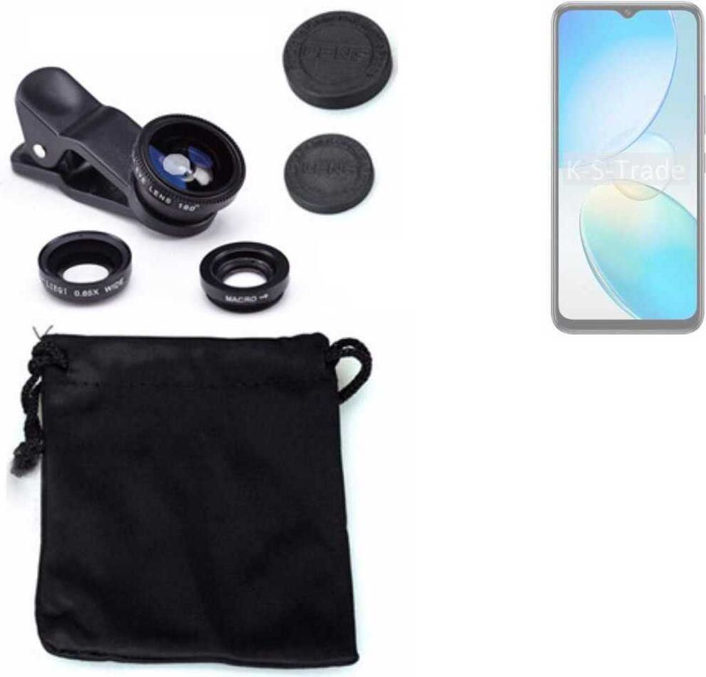 K-S-Trade Smartphone Kamera Linsen Set Kompatibel mit Infinix Hot 12 Pro 3in1 Clip-On Kamera Adapter Macro Weitwinkel FishEye Fischauge Objektiv Linse