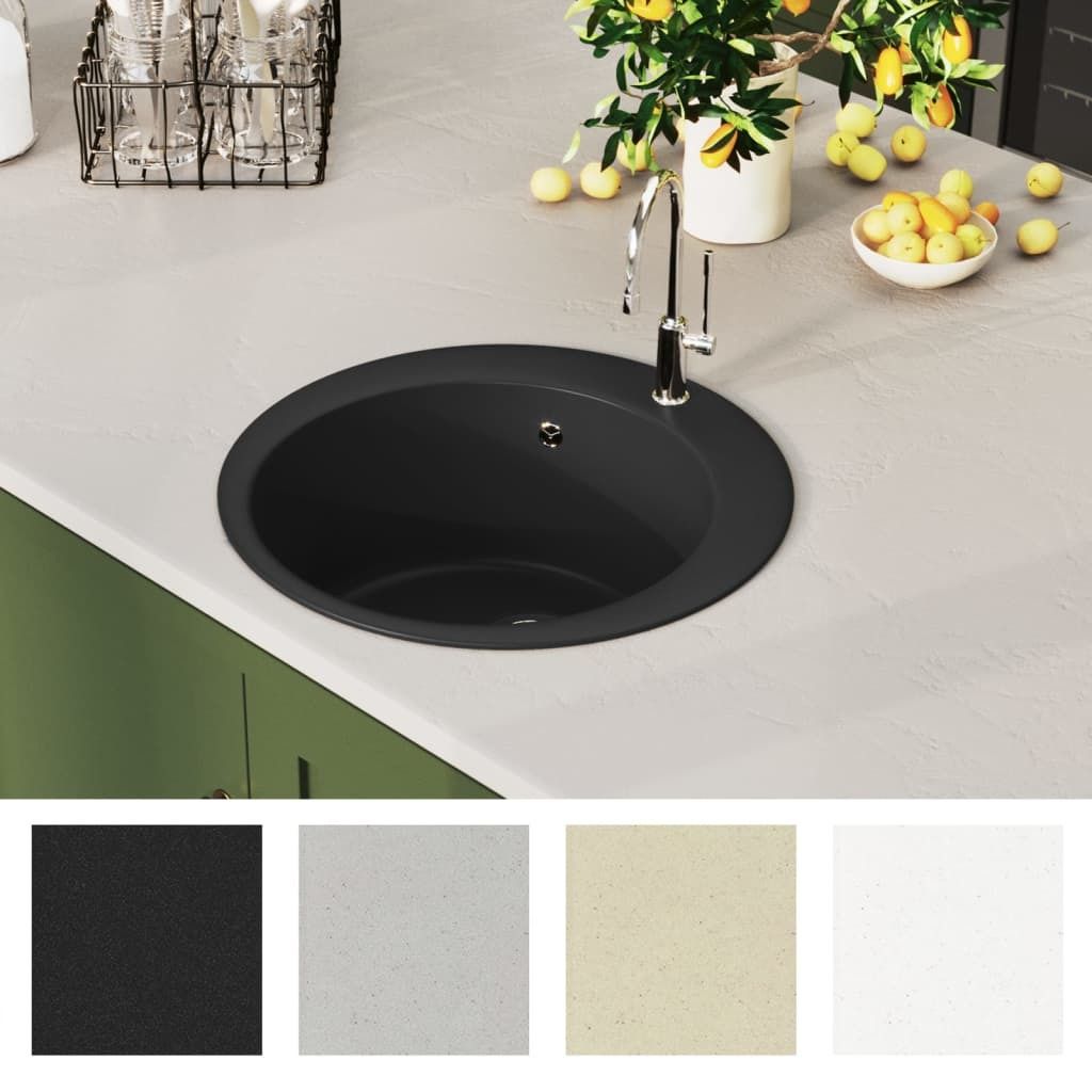 vidaXL Granitspüle Einzelbecken Rund Schwarz Produktbild 6