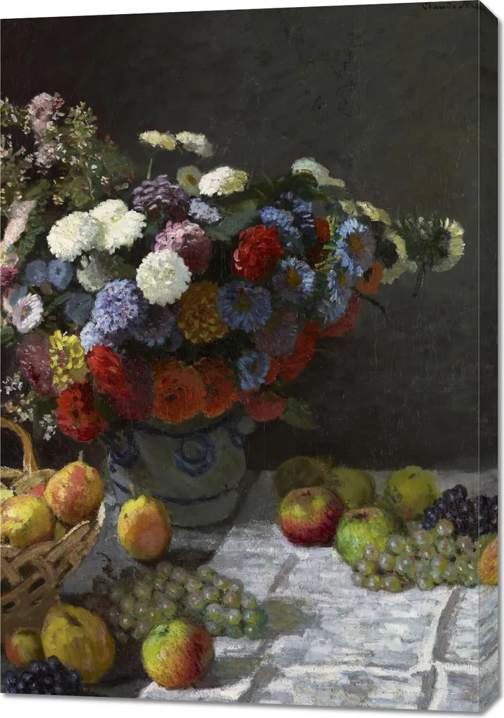 Décoration Murale Monet Nature Morte aux Fleurs et Fruits 70x100 cm