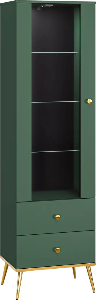 Vitrine avec partie vitrée MAURA vert forêt - Buffet de salon élégant