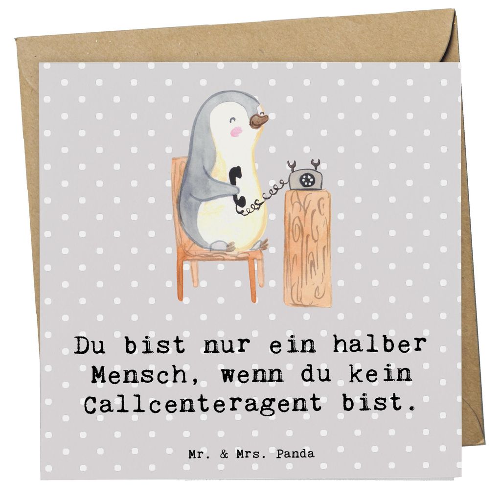 Mr. & Mrs. Panda Klappkarte Callcenteragent Herz - Grau Pastell - Geschenk, Glückwunschkarte, Customer Service, Lustig, faltkarte, anlasskarte, Gr...