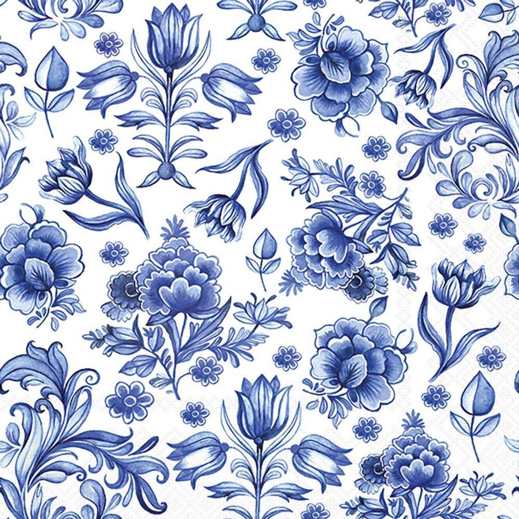 Tovaglioli 33x33 cm - Delft Blue flowers Immagine del prodotto 