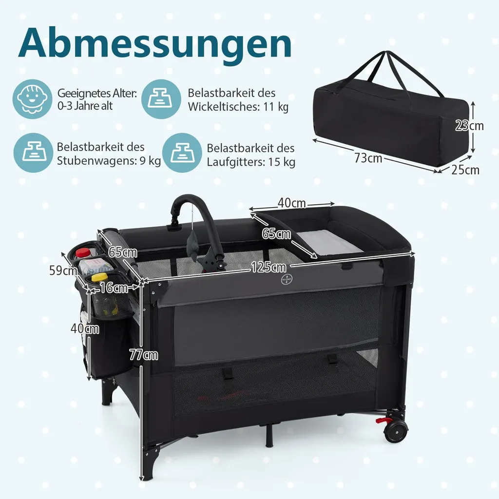 Lit bébé pliable gain de place avec table à langer et rangement bas - 2