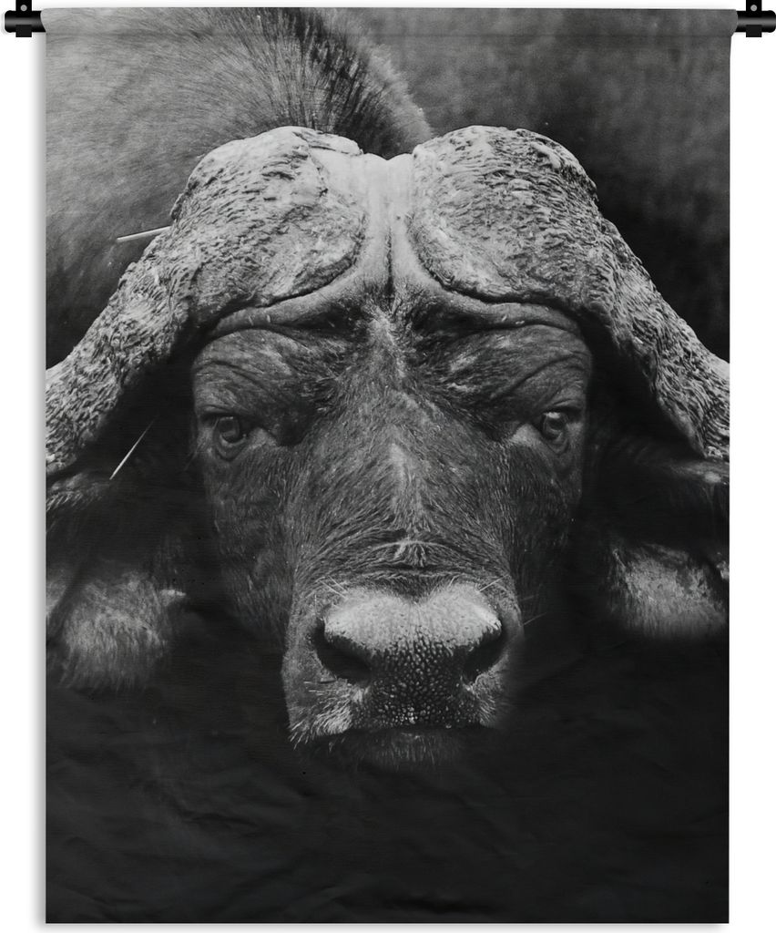MuchoWow Wandteppich Wandbehang Tiere - Büffel - Schwarz - Weiß - Porträt 150x200 cm Tapisserie Dekoration Wandtuch - Wandaufhängung - Moderner