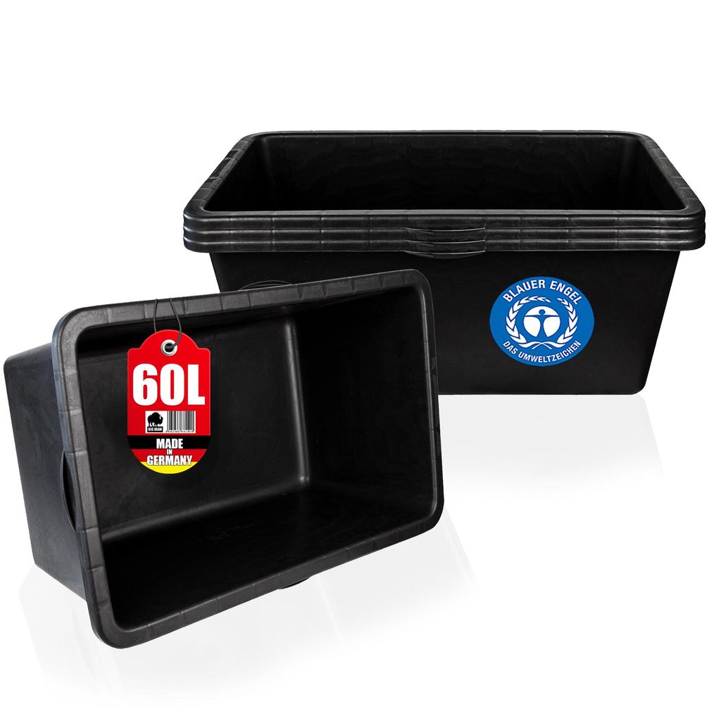 BigDean 3x Mörtelkasten 60 Liter Eckig Miniteich Baueimer - 71 x 40 x 29 cm - Speiswanne Zementwanne Mörtelwanne - Germany - Blauer Engel