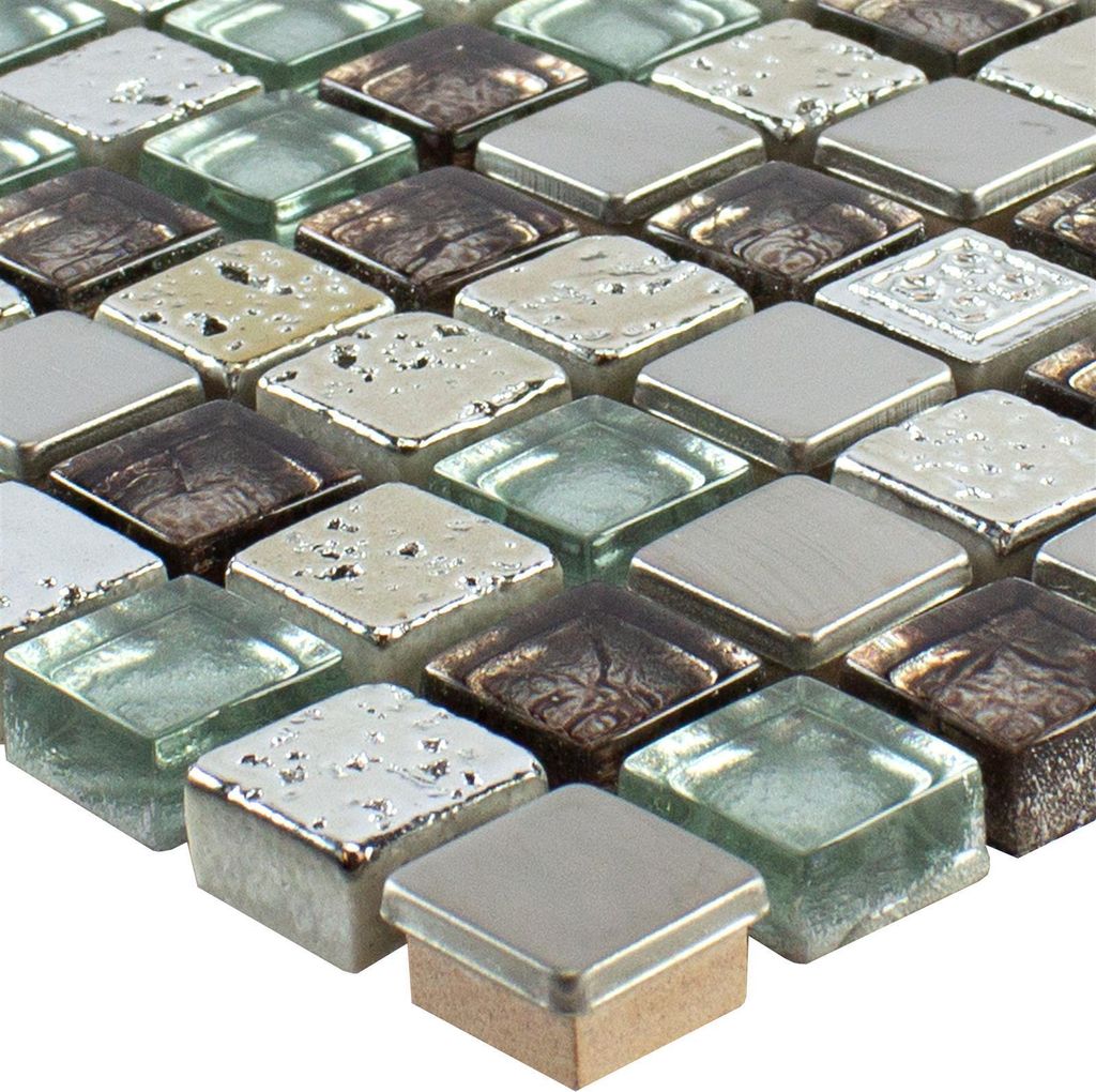 Glas Resin Metall Mosaikfliese Falco Braun Silber