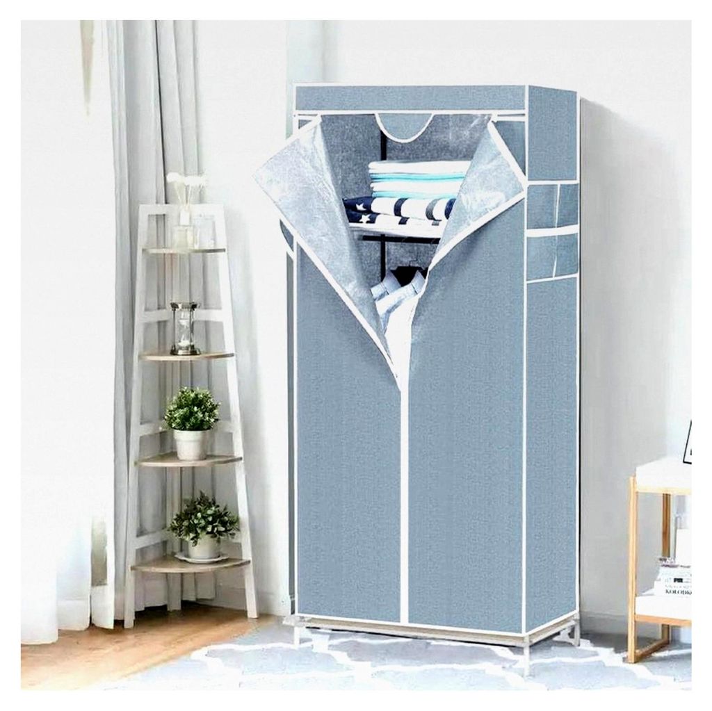 Kleiderschrank aus Stoff mit Reißverschluss in Grau und Weiß, kompakt und stabil, 70 x 45 x 155 cm, maximale Belastung 10 kg, abnehmbarer Stoffsc...