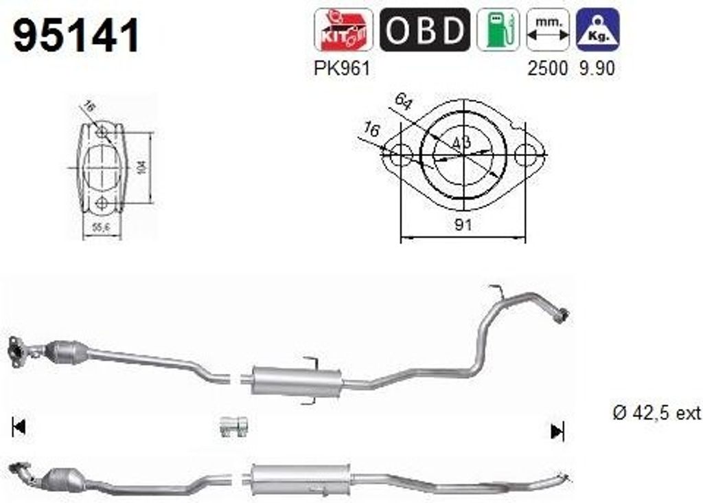 AS Katalysator Kat für TOYOTA Yaris Schrägheck (P9) 95141 Produktbild 