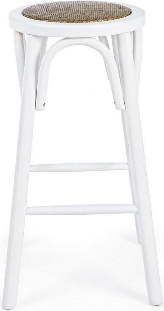 Barhocker Circle 40 x 40 x 73 cm Ulmenholz und Rattan Weiß Hocker Sitz Neu