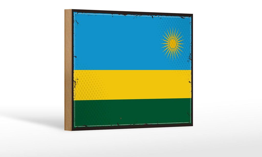 Holzschild Flagge Ruandas 18x12 cm Retro Flag of Rwanda Dekoration