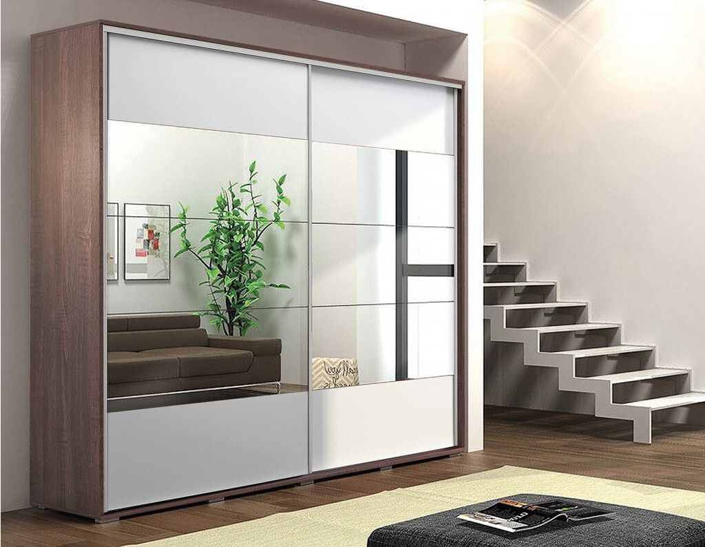 Kleiderschrank mit Spiegel 200/245 FERNANDO – schoko/weiß