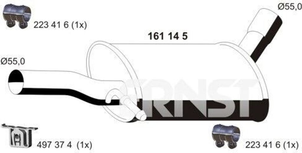 ERNST 161145 Mittelschalldämpfer Schalldämpfer für SKODA YETI (5L)