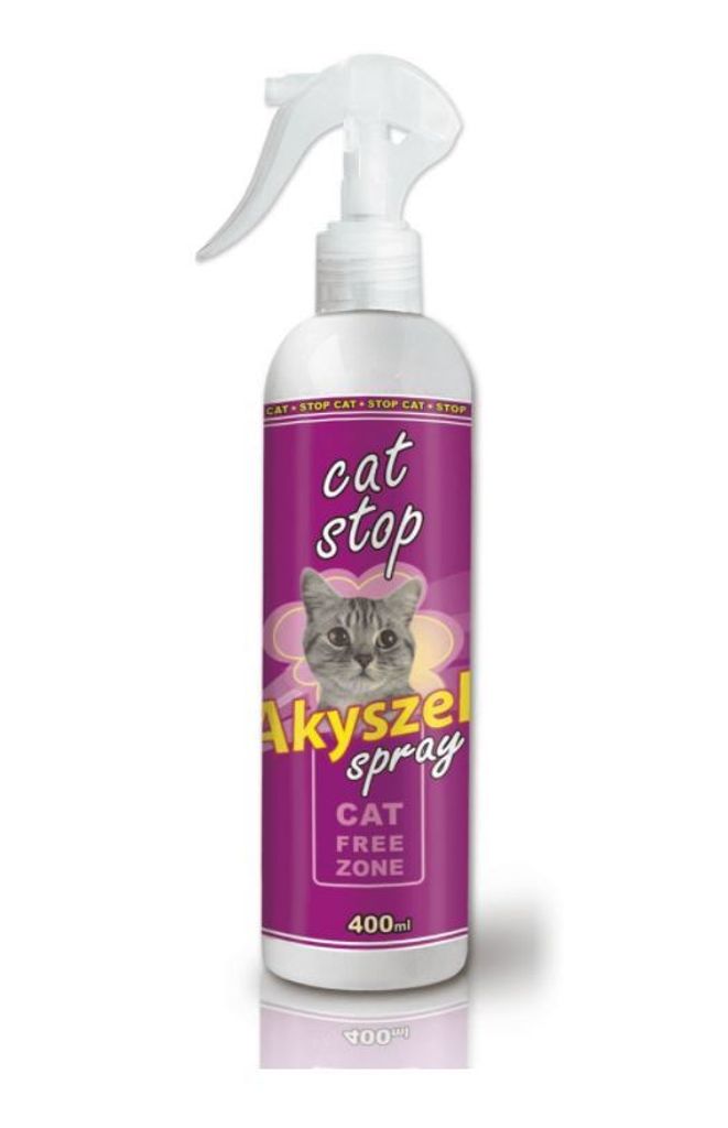 A spray bottle of cat repellent on a white background.