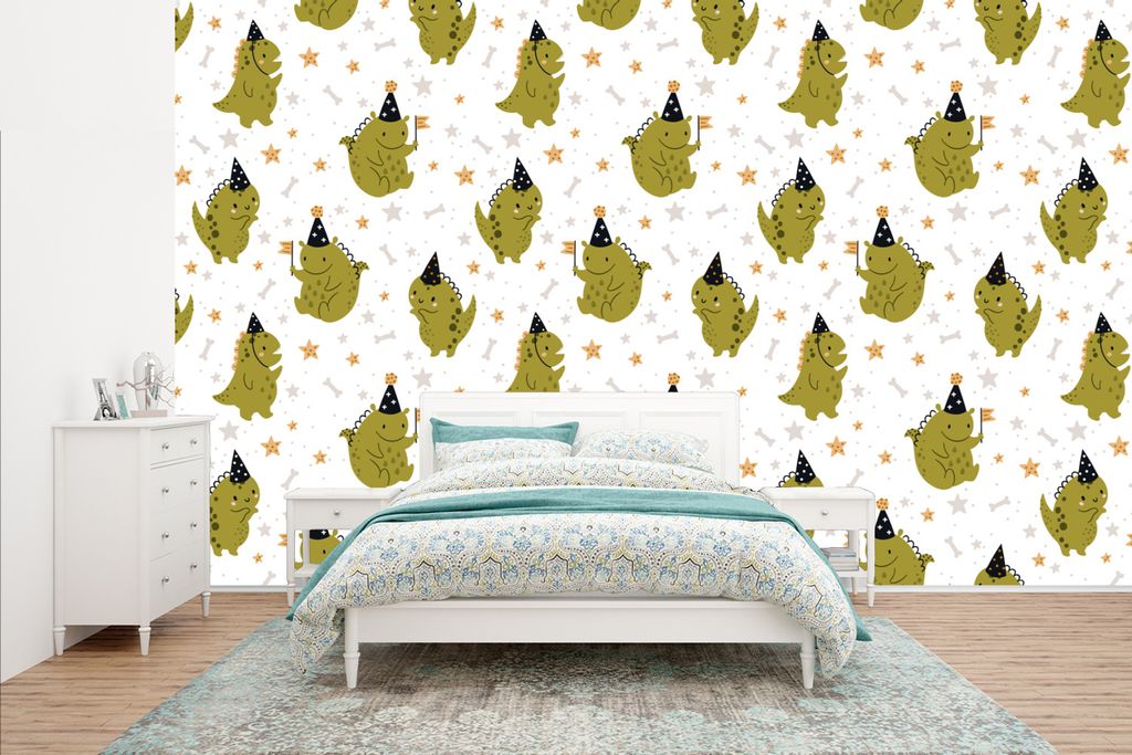 MuchoWow Fototapete für Wohnzimmer oder Schlafzimmer Wandtapete Vinyl Motivtapete Design - Jungen - Drache - Kinder - 400x240 cm - Gemustert