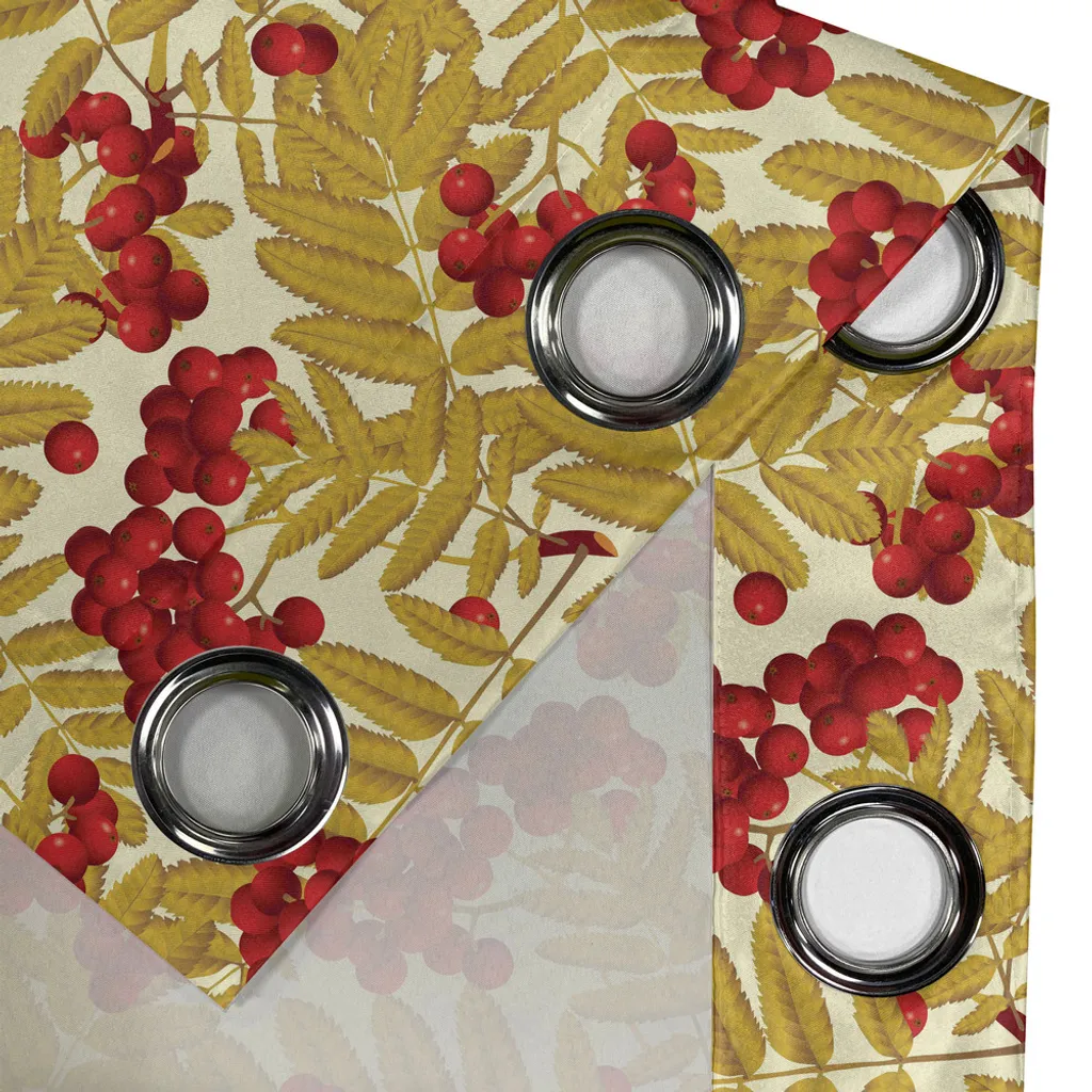Paire de rideaux décoratifs nature 280x245 cm motif baies et feuilles