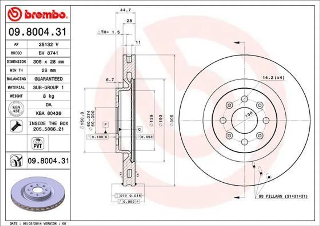 Disque de frein Punto Brembo 09.8004.31 - Endurance et freinage précis