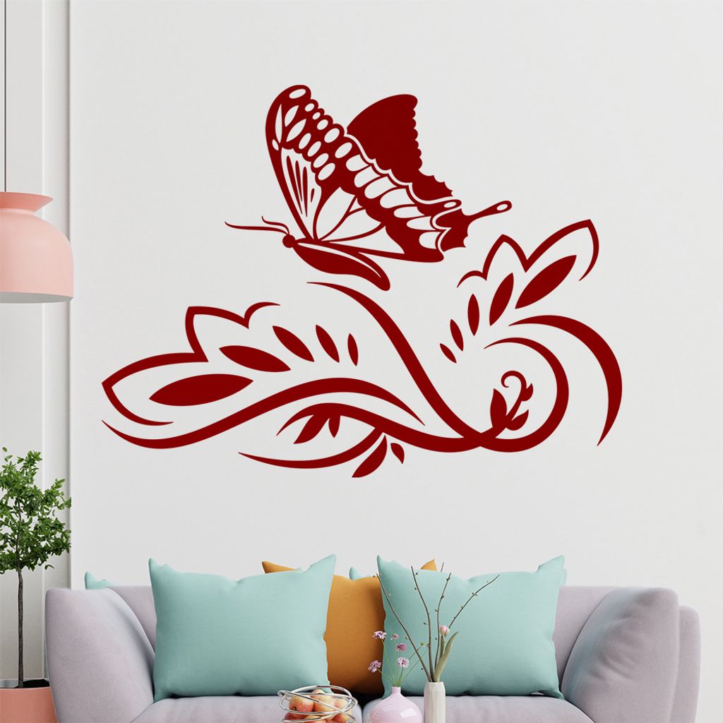 Großer Falter Blüten Wandtattoo in 6 Größen - Wandaufkleber Wall Sticker - Dekoration, Küche, Wohnzimmer, Schlafzimmer, Badezimmer