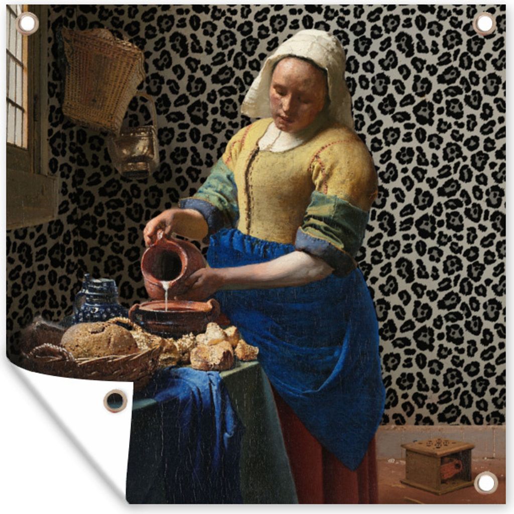 MuchoWow 100x100 cm Outdoor-Poster Gartendeko Sichtschutz Garten Poster für den Garten Milchmädchen - Kunst - Pantherdruck - Vermeer - Gemälde...