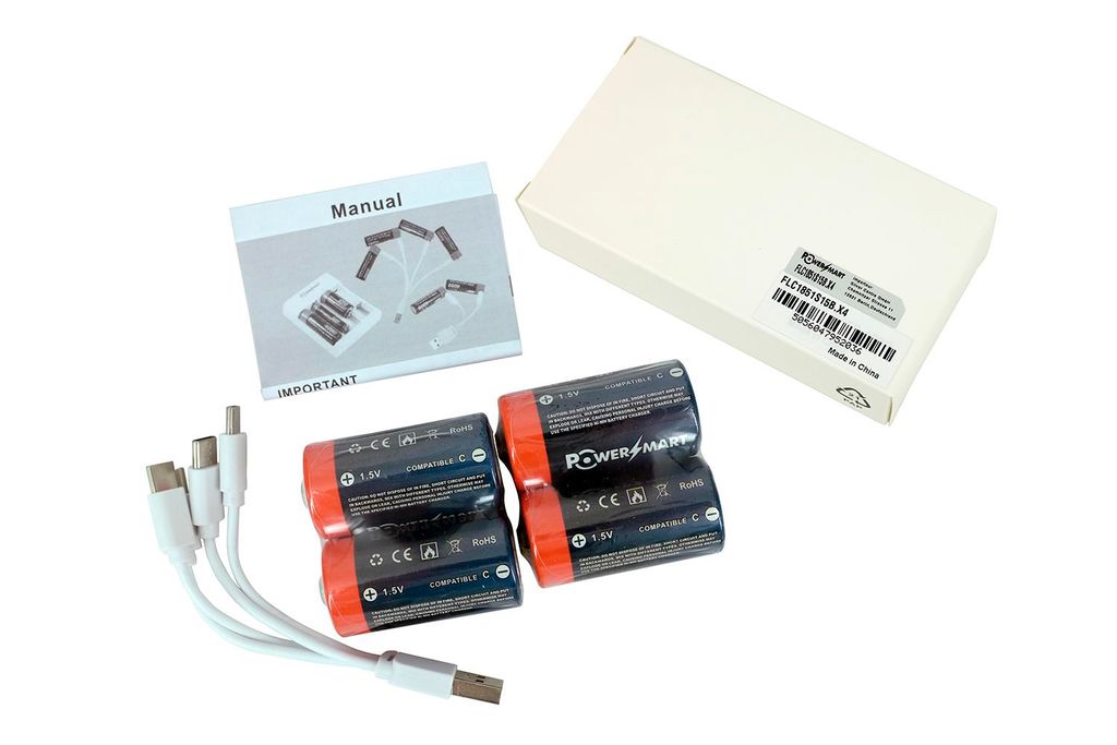 PowerSmart 4x USB Tipo C Collegamento 1,5V 5000mWh Ioni di Litio Ricaricabile Batterie LR14 Baby C-Zelle