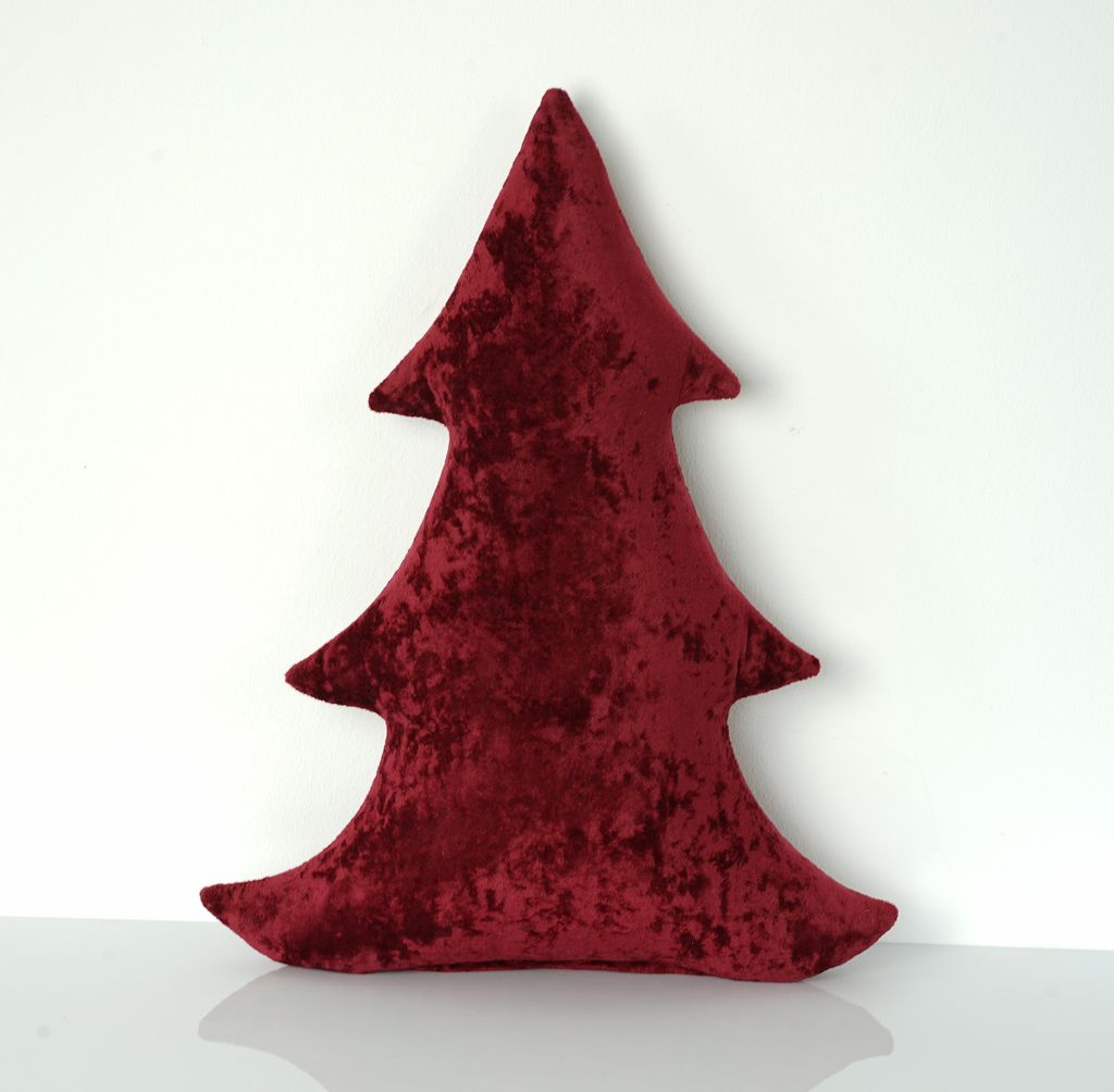 Dekokissen aus lockigem Samt in Form eines Weihnachtsbaums, kirschfarben, Größe L