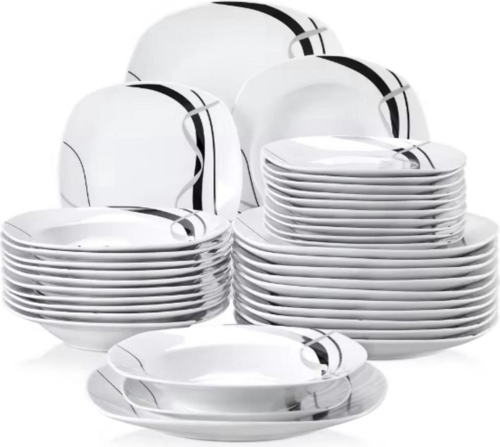 Opaline Serviesset – 36-teilig – 12 Personen – Weiß – Tafelservices – Essteller – Tiefe Teller – Frühstücksteller – Servies – ...