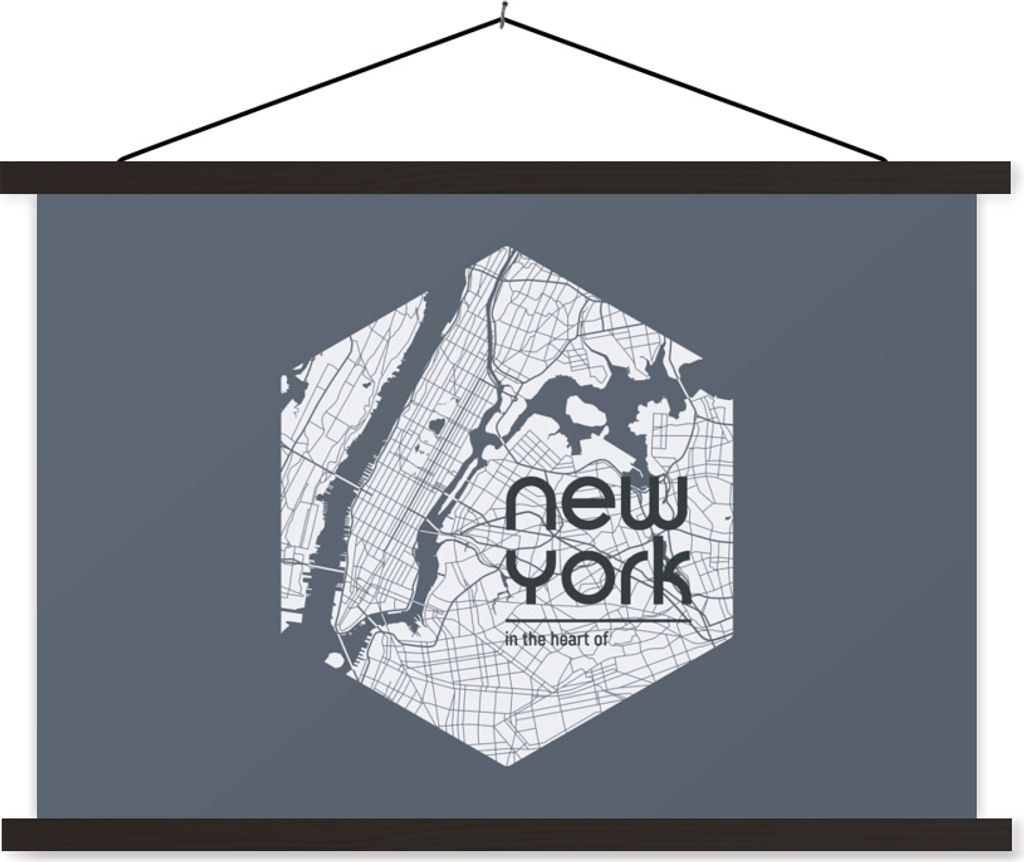 MuchoWow Textilposter New York - Karte - Schwarz 120x80 cm mit schwarzem Rahmen - Wanddeko