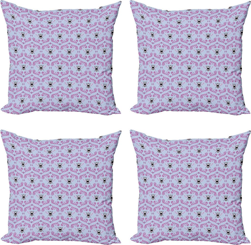 ABAKUHAUS Bienenkönigin Kissenbezug Set (4 Stück), Zier Kurven Motive, Moderner Doppelseitiger Digitaldruck, 50 cm x 50 cm, Pale Ceil Blau Fuchsia