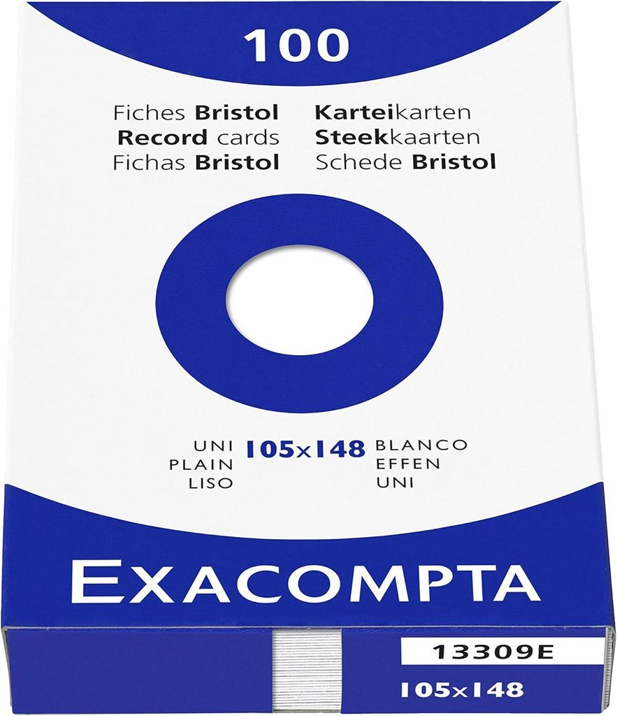 Fiches Exacompta DIN A6, vierges, blanches, 100 pièces Image du produit 