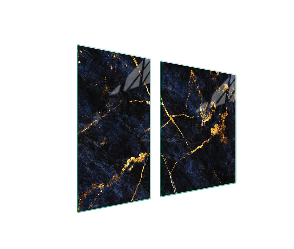 Coprifornelli Universali 90x52 in Vetro per Cucina Marmo Oro 2pz