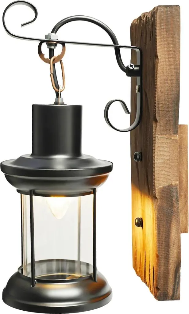 Applique murale bois et fer noir vintage - luminaire industriel E27