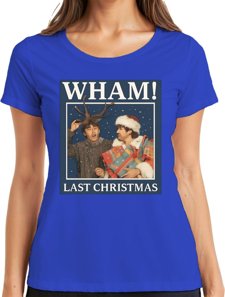 WHAM! LAST CHRISTMAS 80er Weihnachten Retro Popband Geschenk Damen T-Shirt, Blau, M