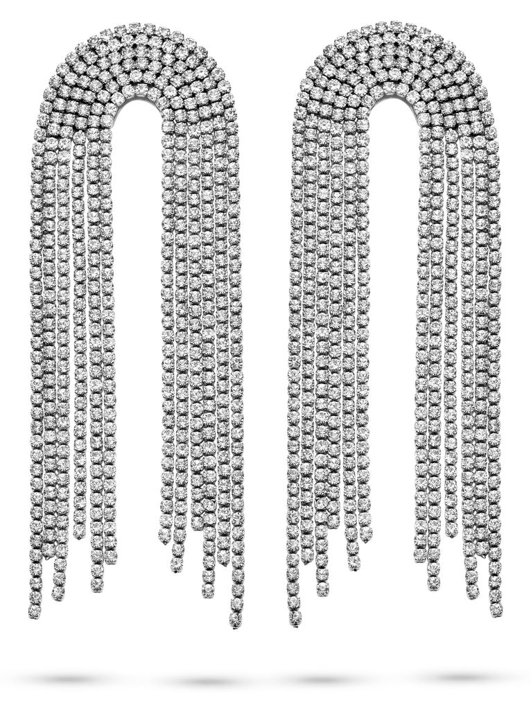 CO88 Collection Ohrringe für Damen – Ohrhänger mit Zirkonia – 86,6 x 27,4 mm – Weiß – Stahl – Silberfarben – 8CE-70537