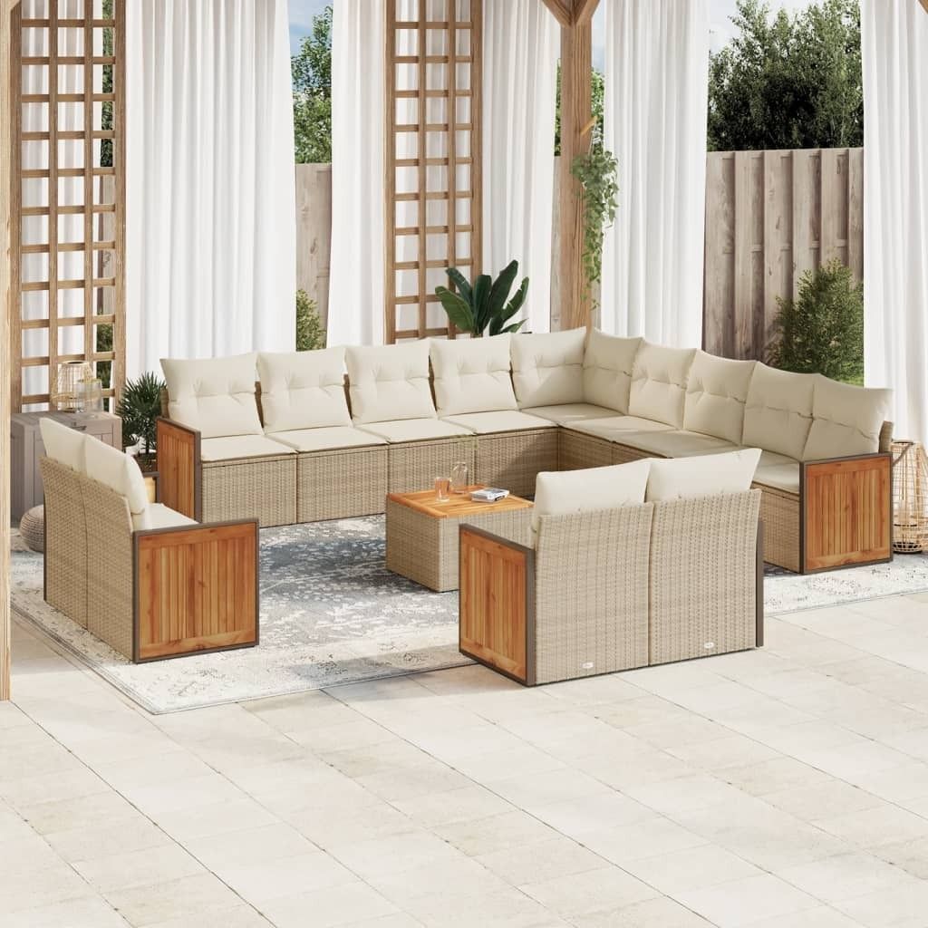 Maison Exclusive - 14-tlg. Garten-Sofagarnitur mit Kissen Beige Poly Rattan