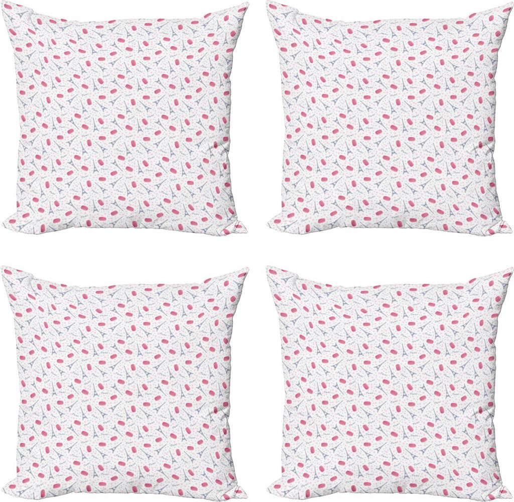 ABAKUHAUS Eiffel Kissenbezug Set (4 Stück), Tasty Retro Makronen, Moderner Doppelseitiger Digitaldruck, 60 cm x 60 cm, Rosa, Grau, Weiß