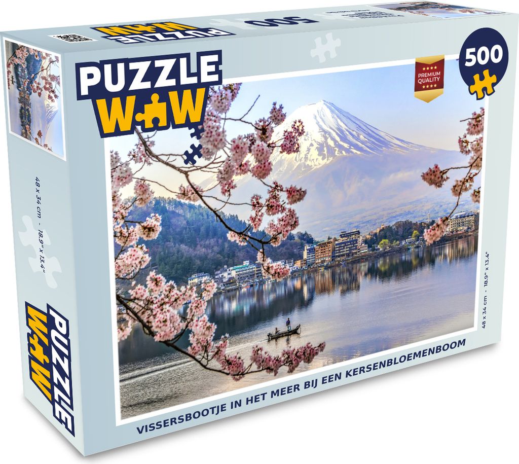 MuchoWow Puzzle 500 Teile Fischerboot auf dem See in der Nähe eines Kirschblütenbaums - 500 Teile - Kinder - Selberbauen - Puzzlespiele