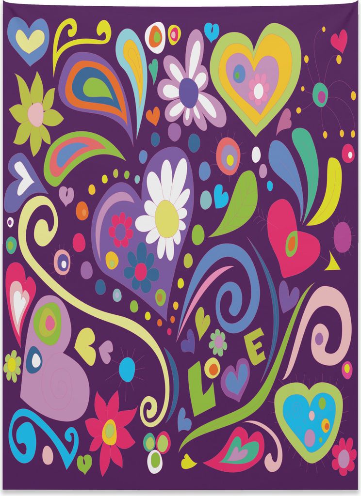 Abakuhaus Gekritzel Wandteppich, Sechziger inspirierte Liebe aus Weiches Mikrofaser Stoff Kein Verblassen Klare Farben Waschbar, 110 x 150 cm, Mehr...
