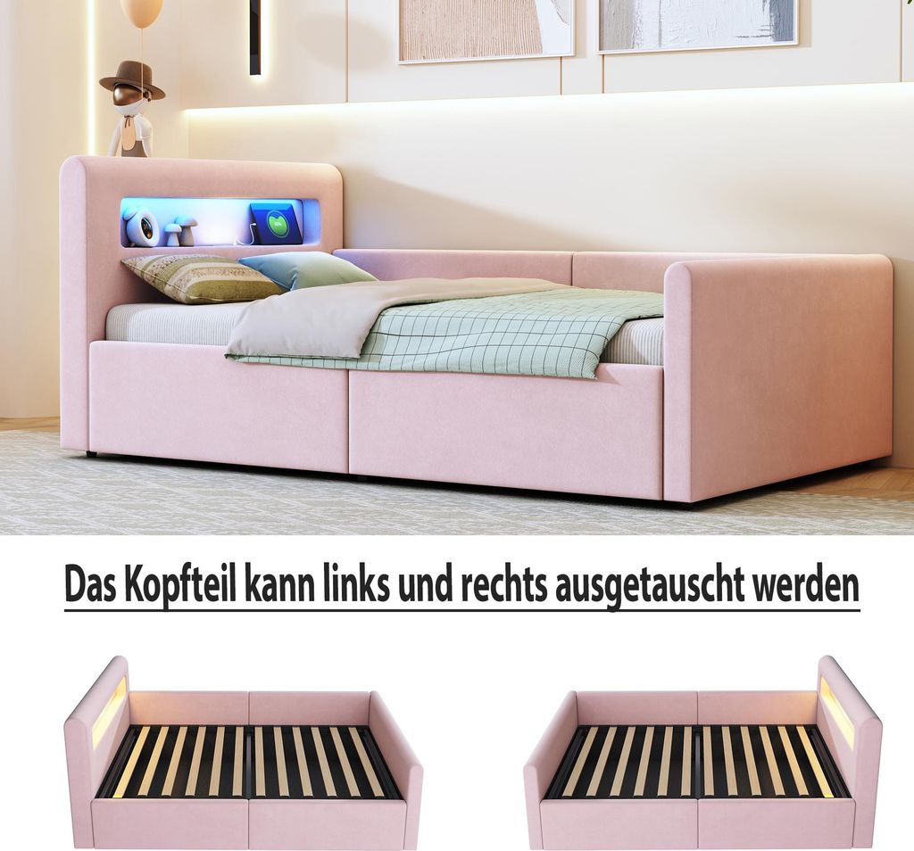 Merax Kinderbett 90x200 Cm E-Sport-Stil Mit LED-Beleuchtung, Stauraum & TV-Halterung – Schwarz Lila