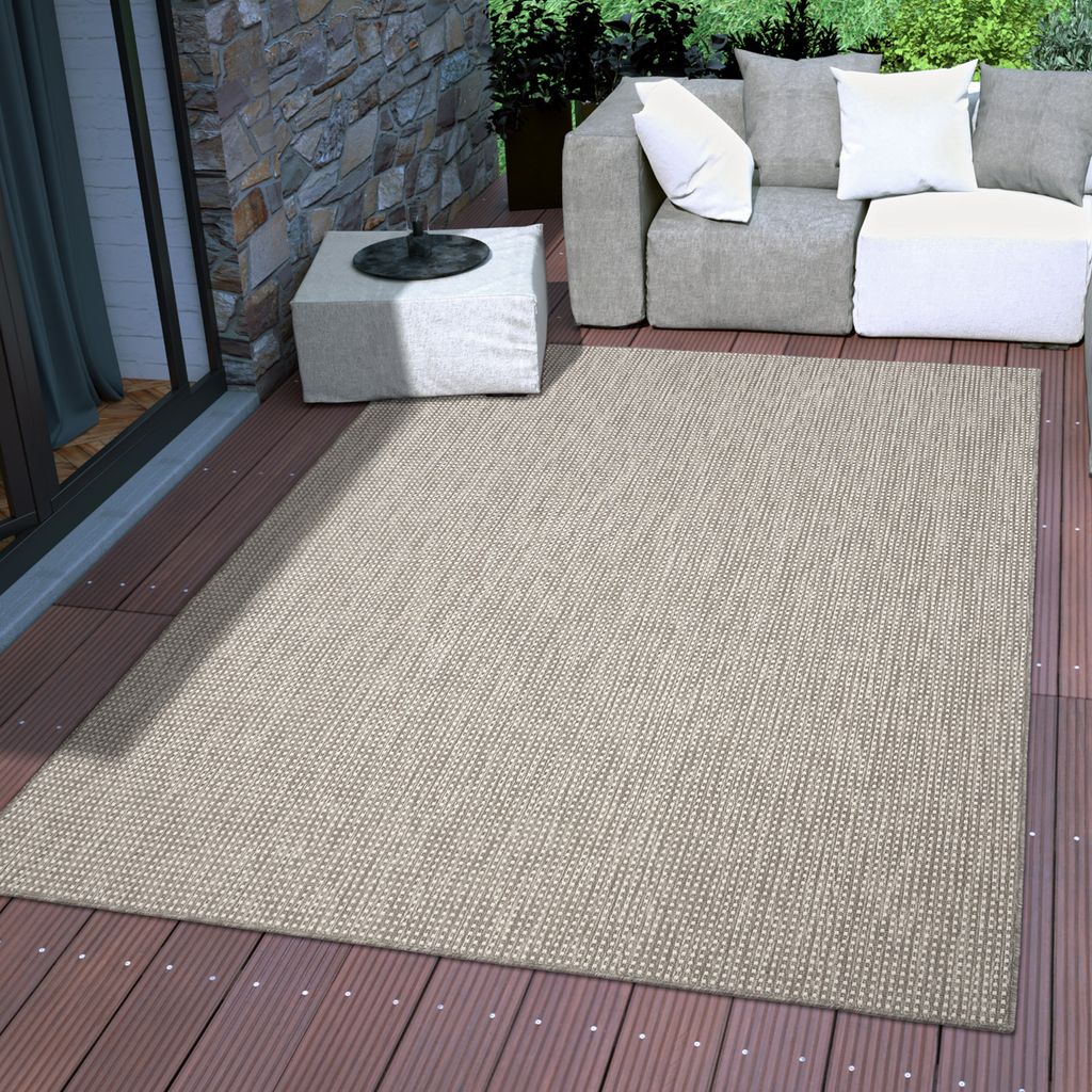 TT Home In-& Outdoorteppich Wetterfest Terrasse Meliert Modern Unifarben Ethno Design Größe 80x150 cm