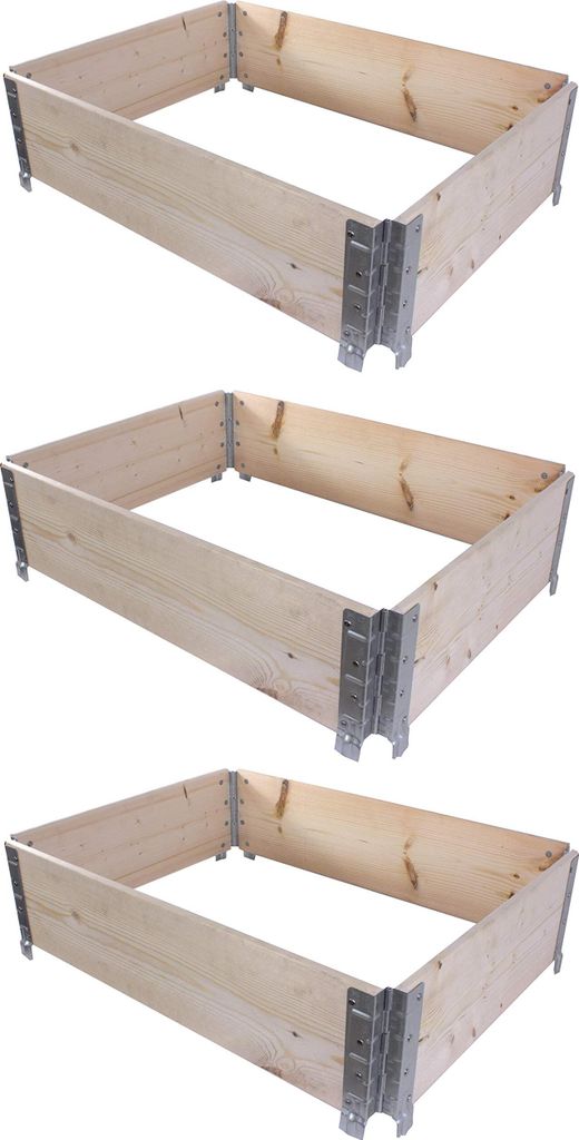 BigDean 3X Palettenrahmen für Hochbeet 80 x 60 x 20 cm = halbe Europalette - Holzrahmen faltbar, steckbar & stapelbar - ideal für Pflanzen, Blumen