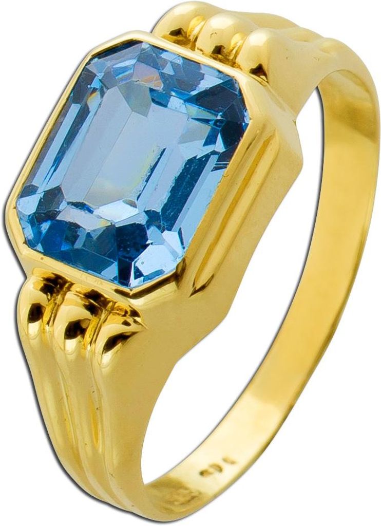 Aquamarinring Gold 585 14K ozeanblauer Aquamarin 2.3ct Antikschmuck 18
