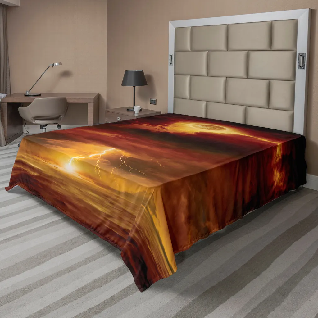 Drap de Lit Supérieur Doux Orange Thème Fin du Monde Lumineuse