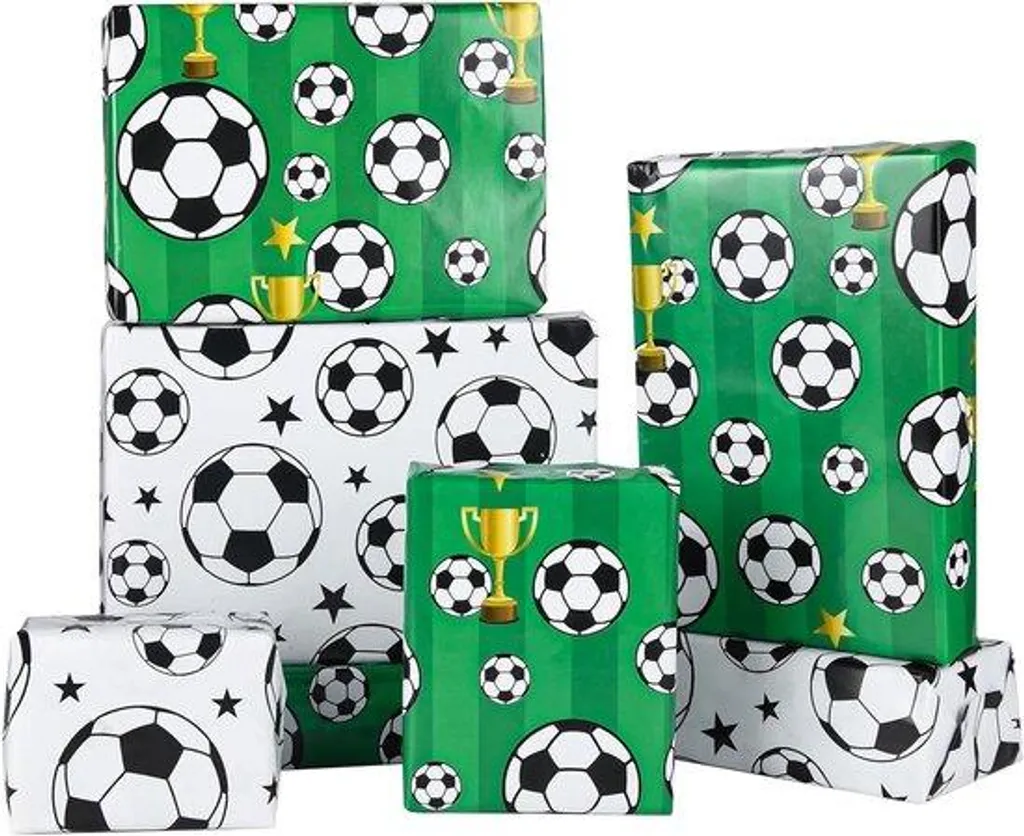 Lot de 8 feuilles de papier cadeau foot 70x50 cm pour fêtes et goûters