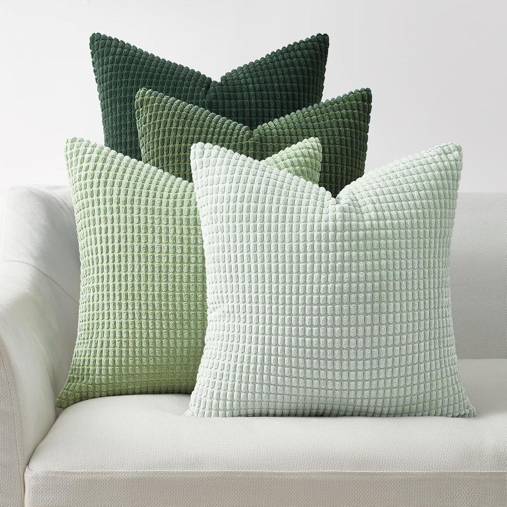 4er-Set Kissenbezüge, 45 x 45 cm, salbeigrüner Cord-Samt, Sofakissen, dekorativ für Sofa, Schlafzimmer, Wohnzimmer, Kinderzimmer, flauschig, Far...