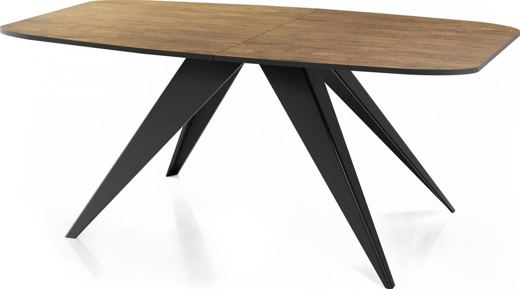 Ausziehbarer Esstisch im Loft-Stil - Industrieller Tisch mit Schwarzen Metallbeinen - Modernes Design für Wohnzimmer - 160 cm Ausziehbar auf 200 c...