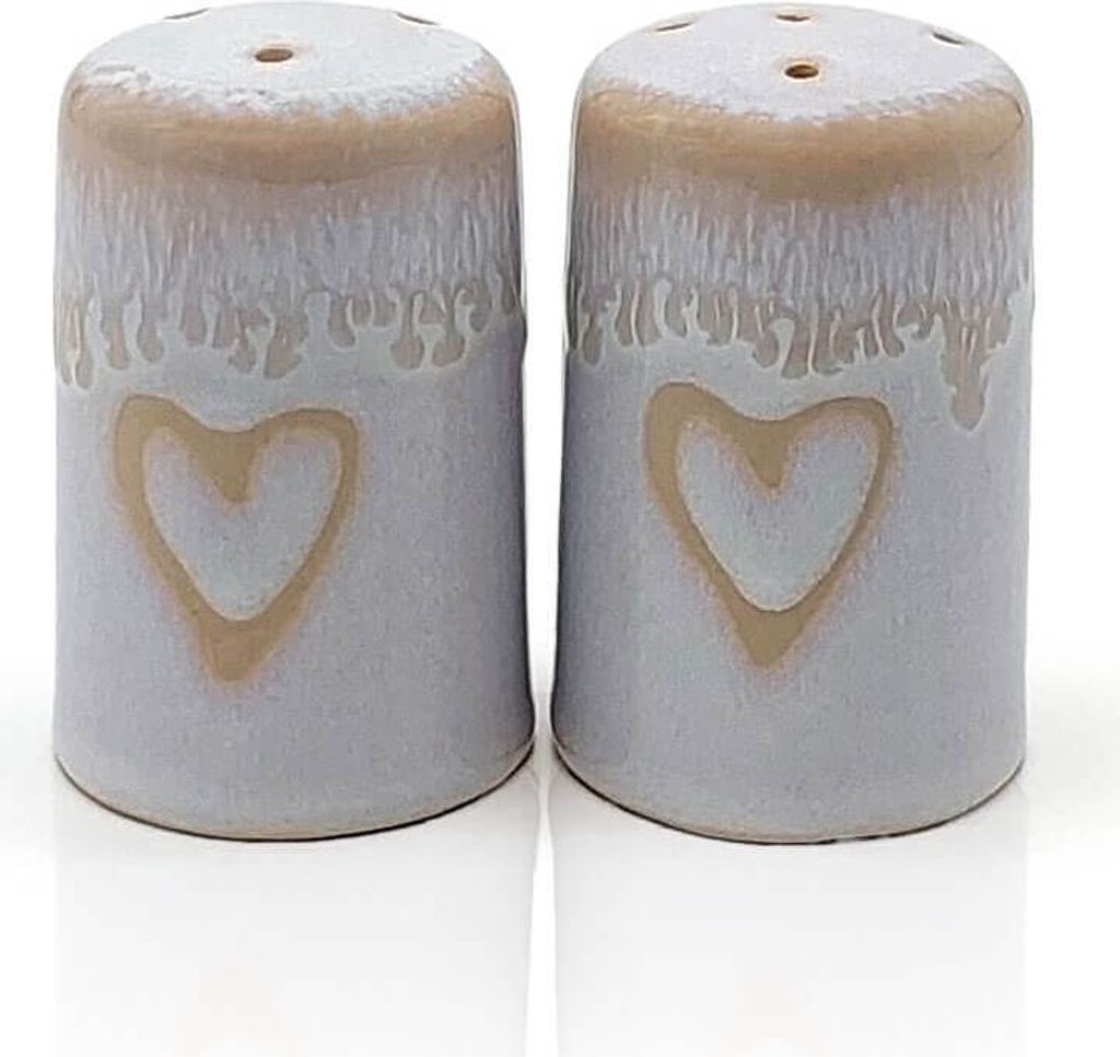 Stoneware Salz- und Pfefferstreuer Set "Herz" polarweiß