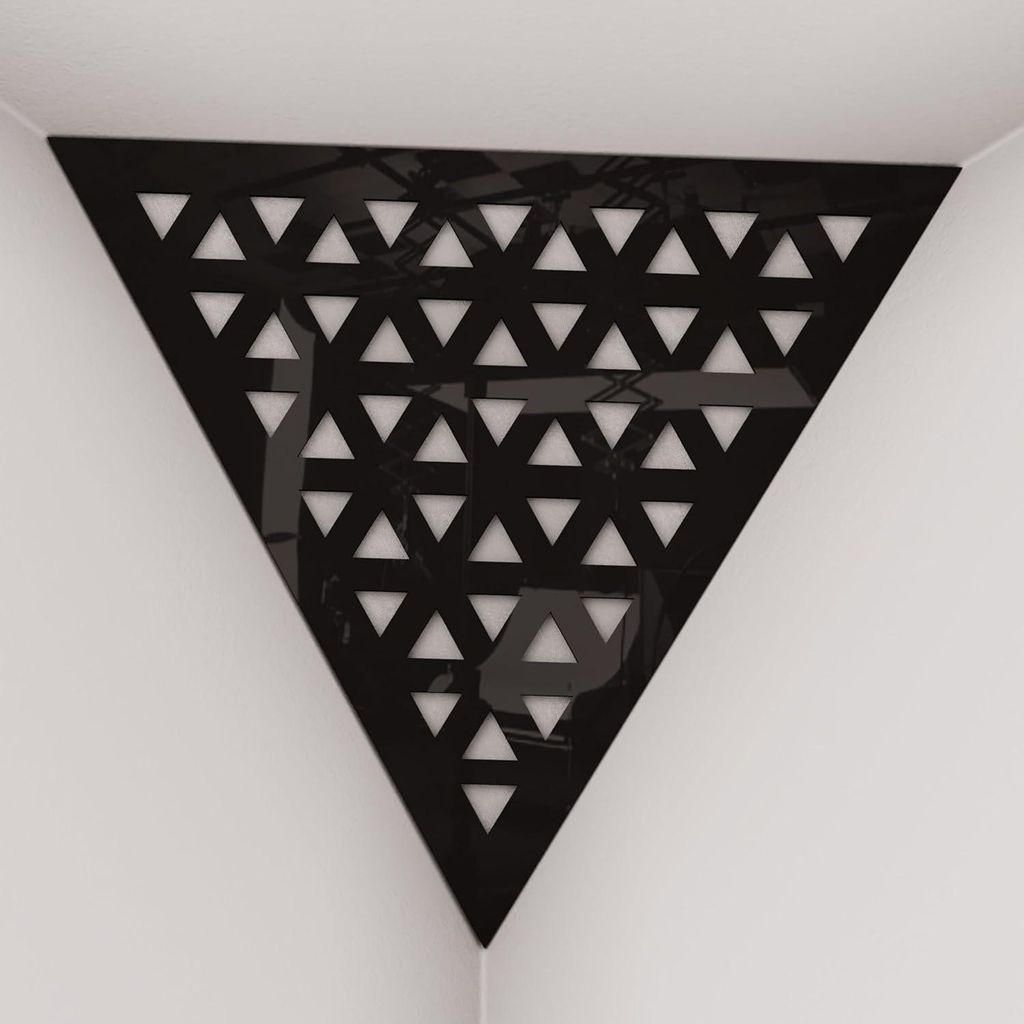 2er-Pack – Deckenecken-Bassfalle "Triangle-F" | Pyramidenförmiger Akustikschaum mit laminierter HDF-Platte und Stoff [TRI -Schwarzer Kunststoff|...