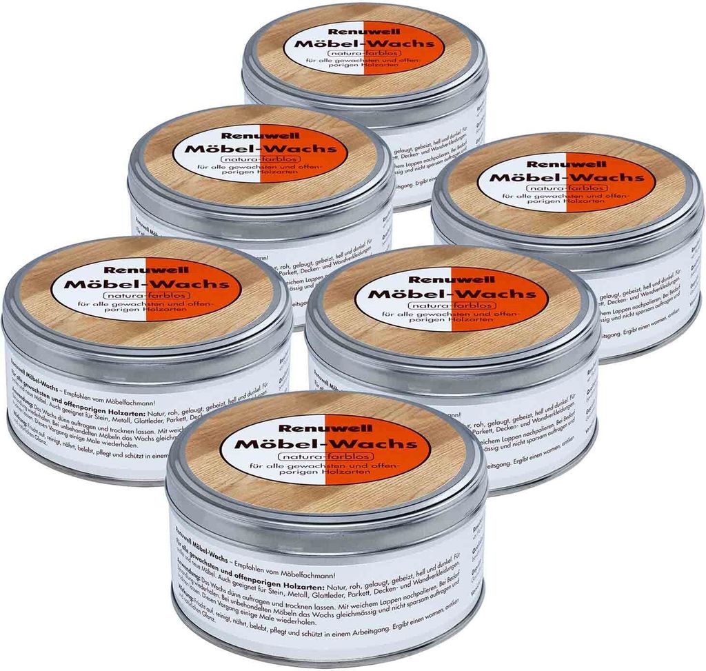 Renuwell Möbelwachs Farblos Holzpflegemittel Möbelreiniger Spar-Sets 6 x 500 ml